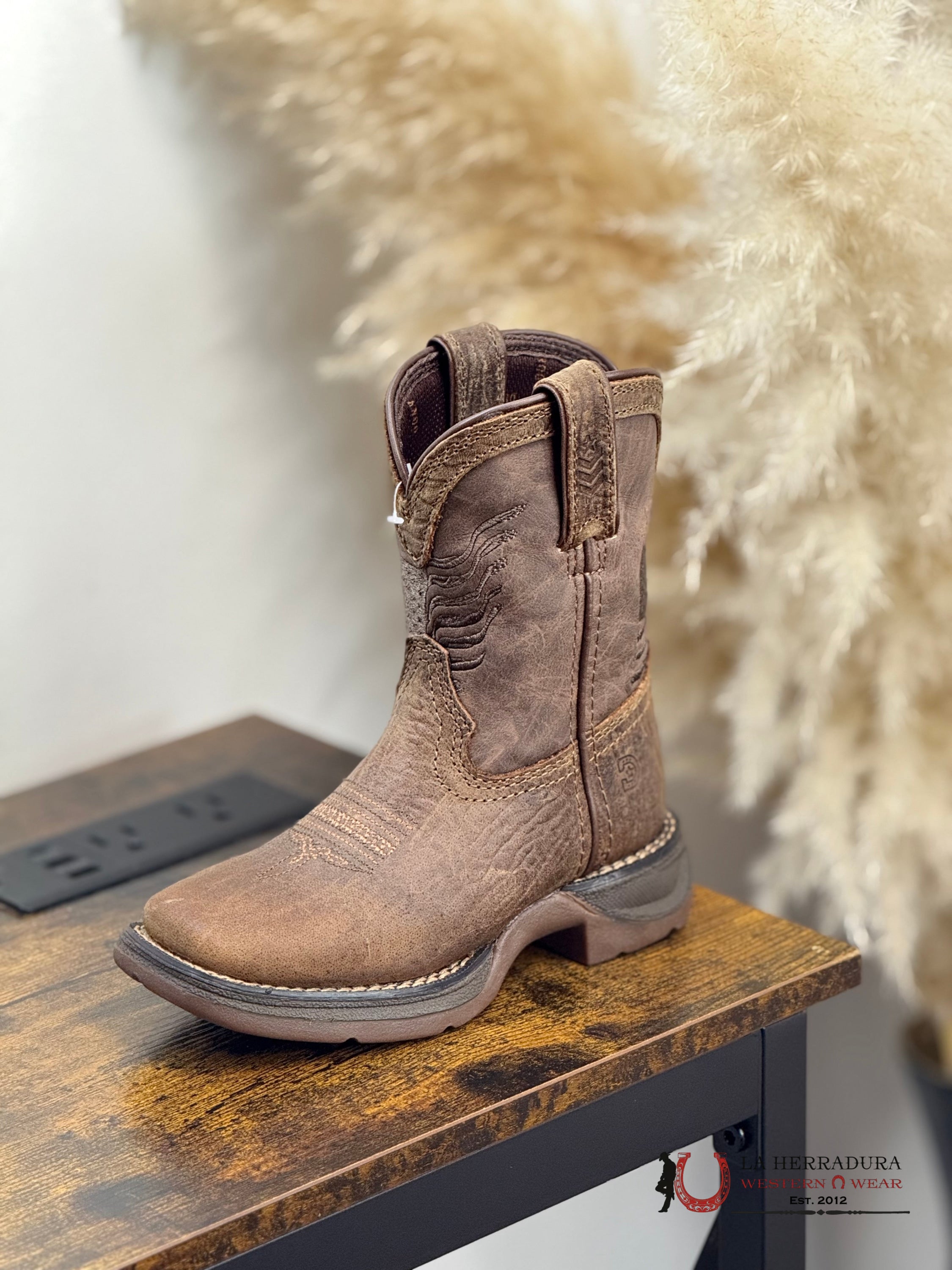 DURANGO KIDS BOOTS AMERICAN EMBROID COMPLETE DARK LEATHER -DBT0244 NIÑOS