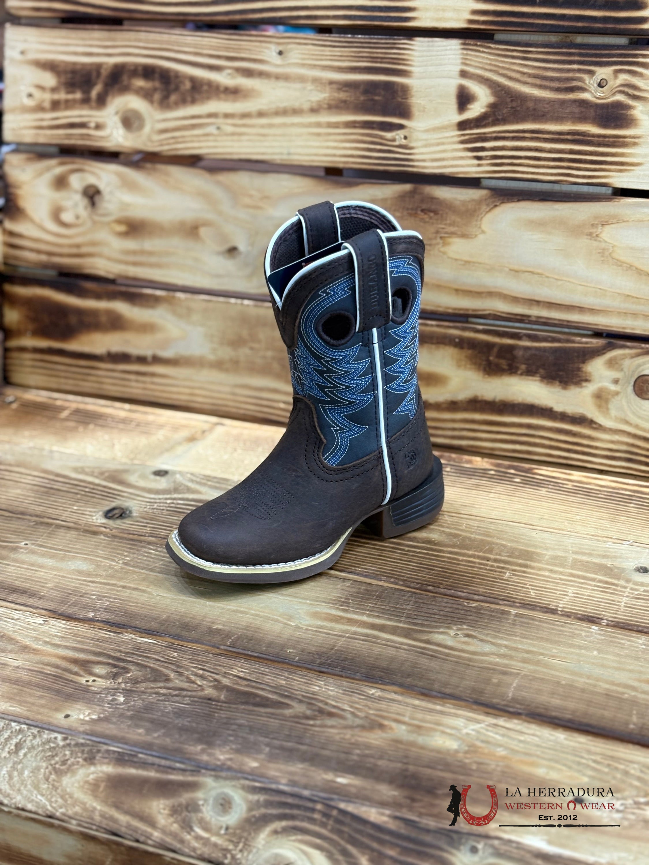 DURANGO KIDS BOOTS BLACK/BLUE ZIG TUBE BLACK LEATHER -DBT0218 NIÑOS