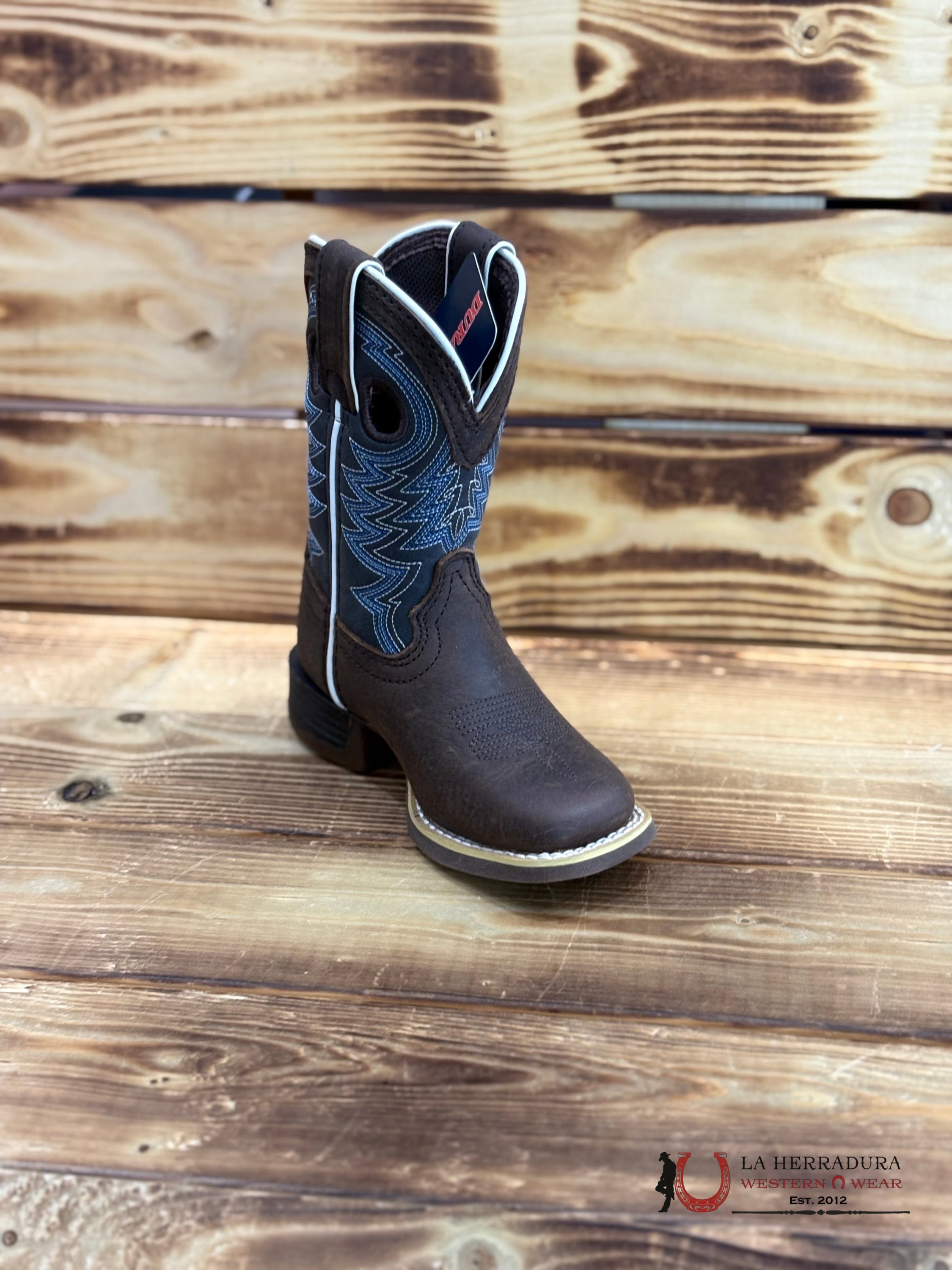 DURANGO KIDS BOOTS BLACK/BLUE ZIG TUBE BLACK LEATHER -DBT0218 NIÑOS