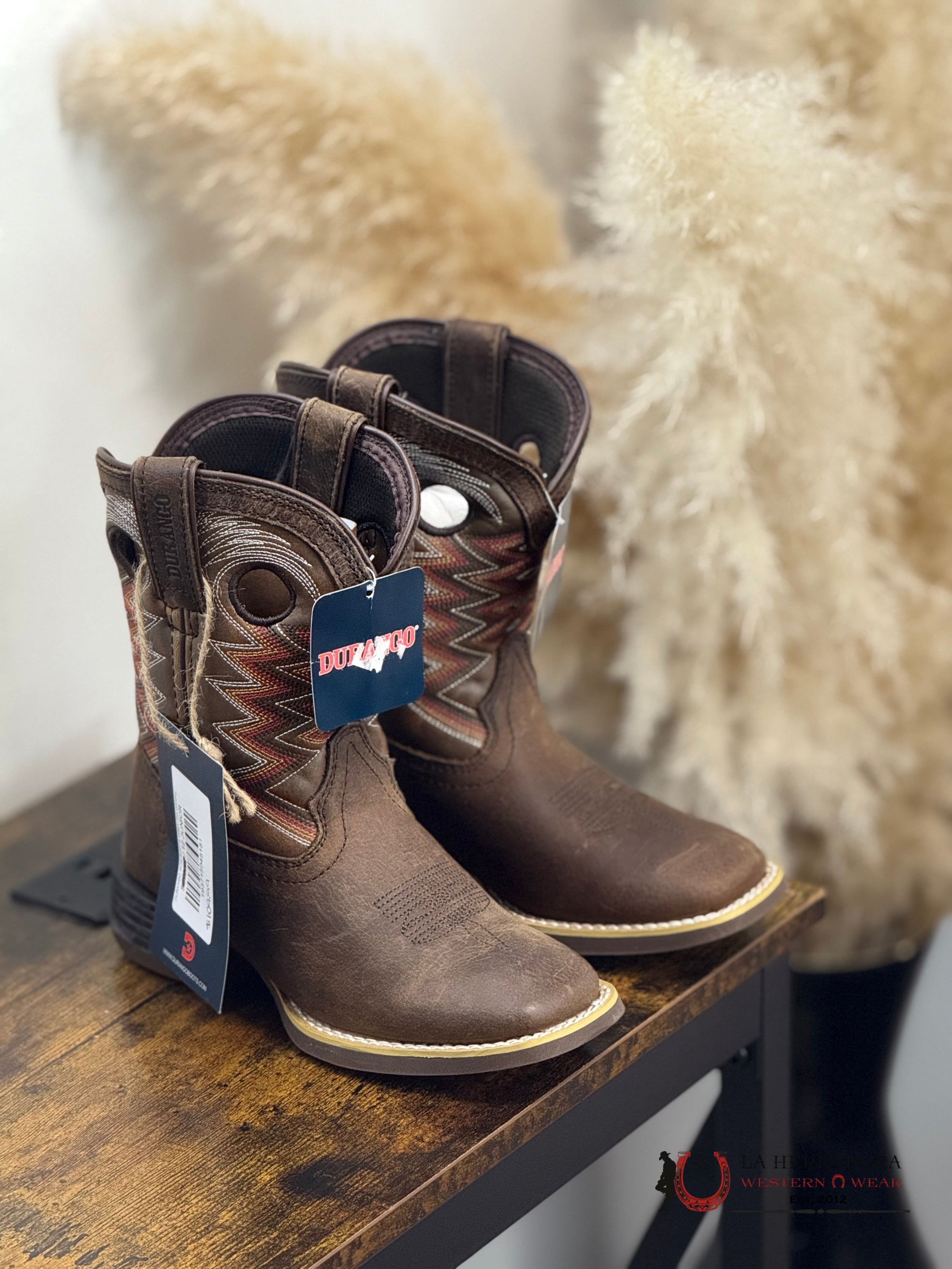 DURANGO KIDS BOOTS GREY ZIG ORANGE BLACK STITCH -DBT0226 NIÑOS