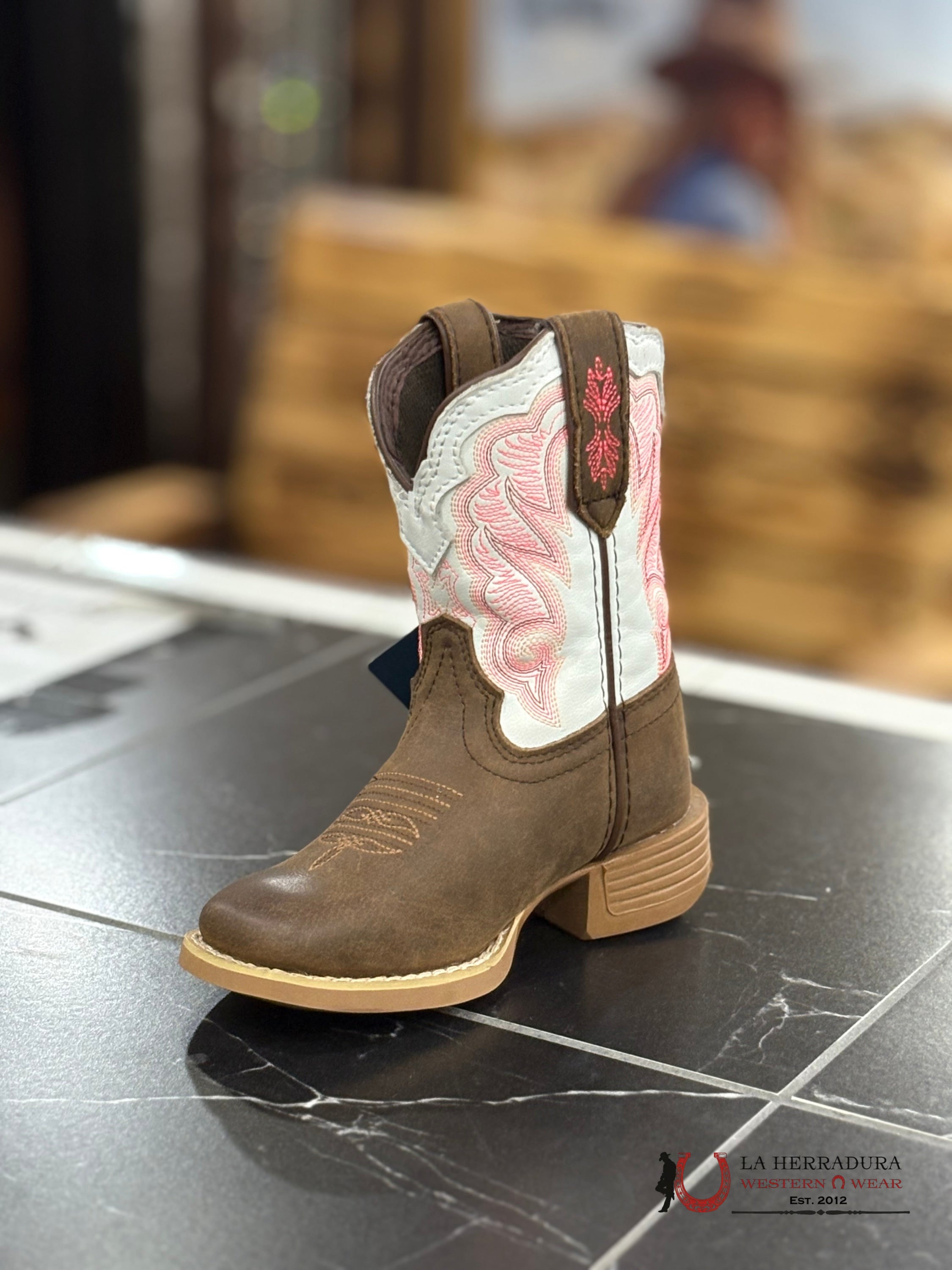 DURANGO KIDS BOOTS WHITE/PINK TUBE -DBT0242 NIÑOS