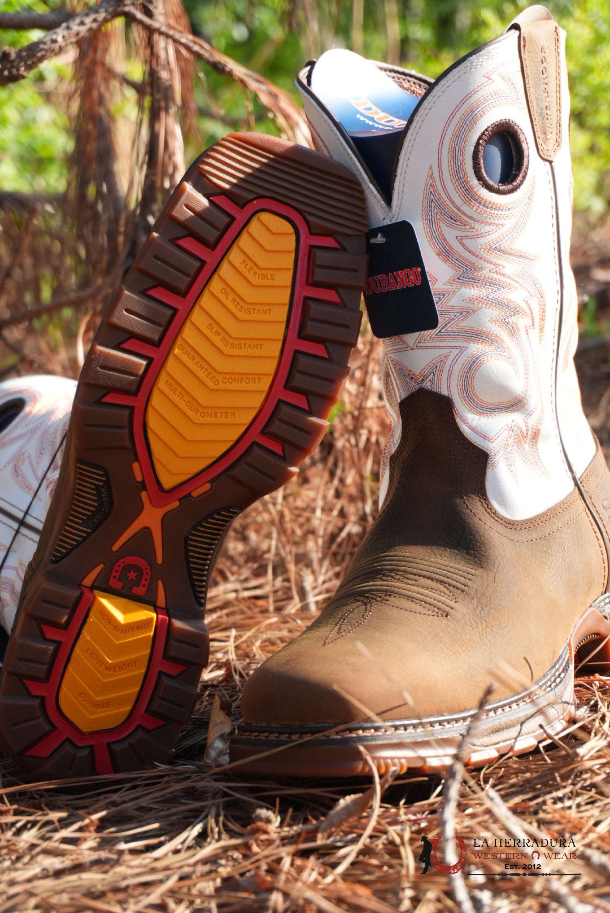DURANGO MENS WORK BOOT MAVERICK XP DARK BROWN WHITE RED STITCH TUBE DD