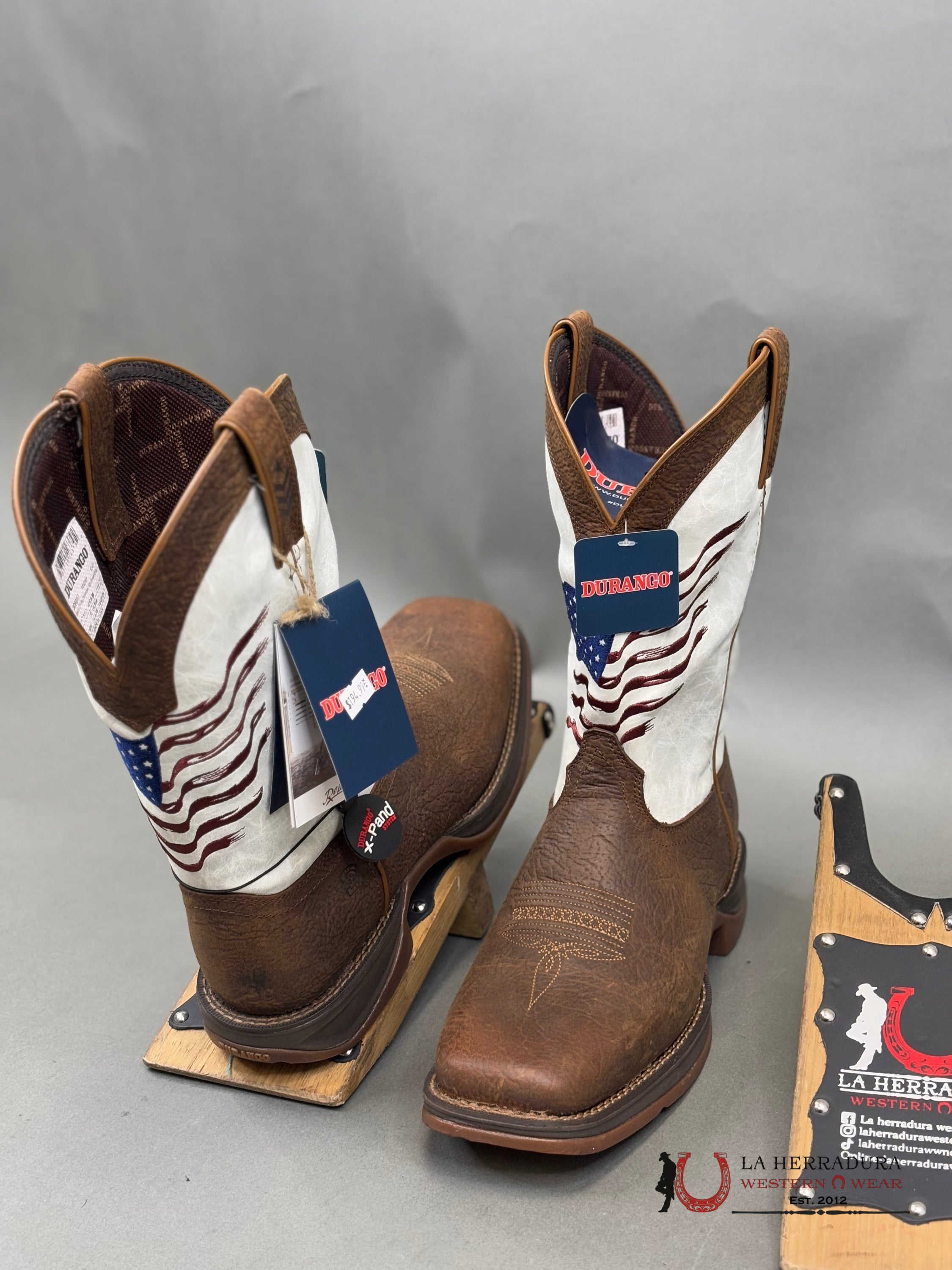 Durango Mens Work Boot Rebel Brown White American Flag Tube Ddb0312