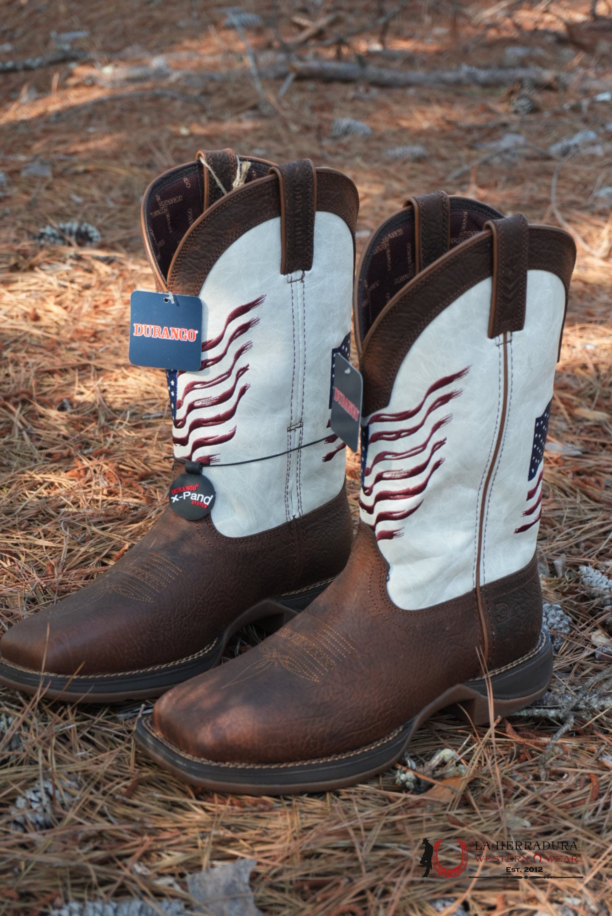 DURANGO MENS WORK BOOT REBEL BROWN WHITE AMERICAN FLAG TUBE DDB0312