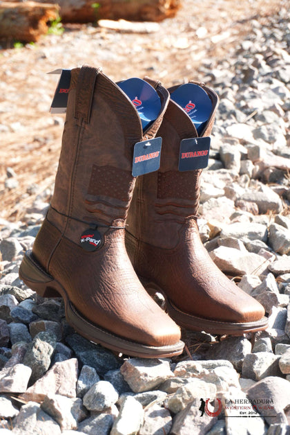 BOTA DE TRABAJO PARA HOMBRE DURANGO REBEL DARK TOTALMENTE MARRÓN OSCURO BANDERA AMERICANA DDB0314