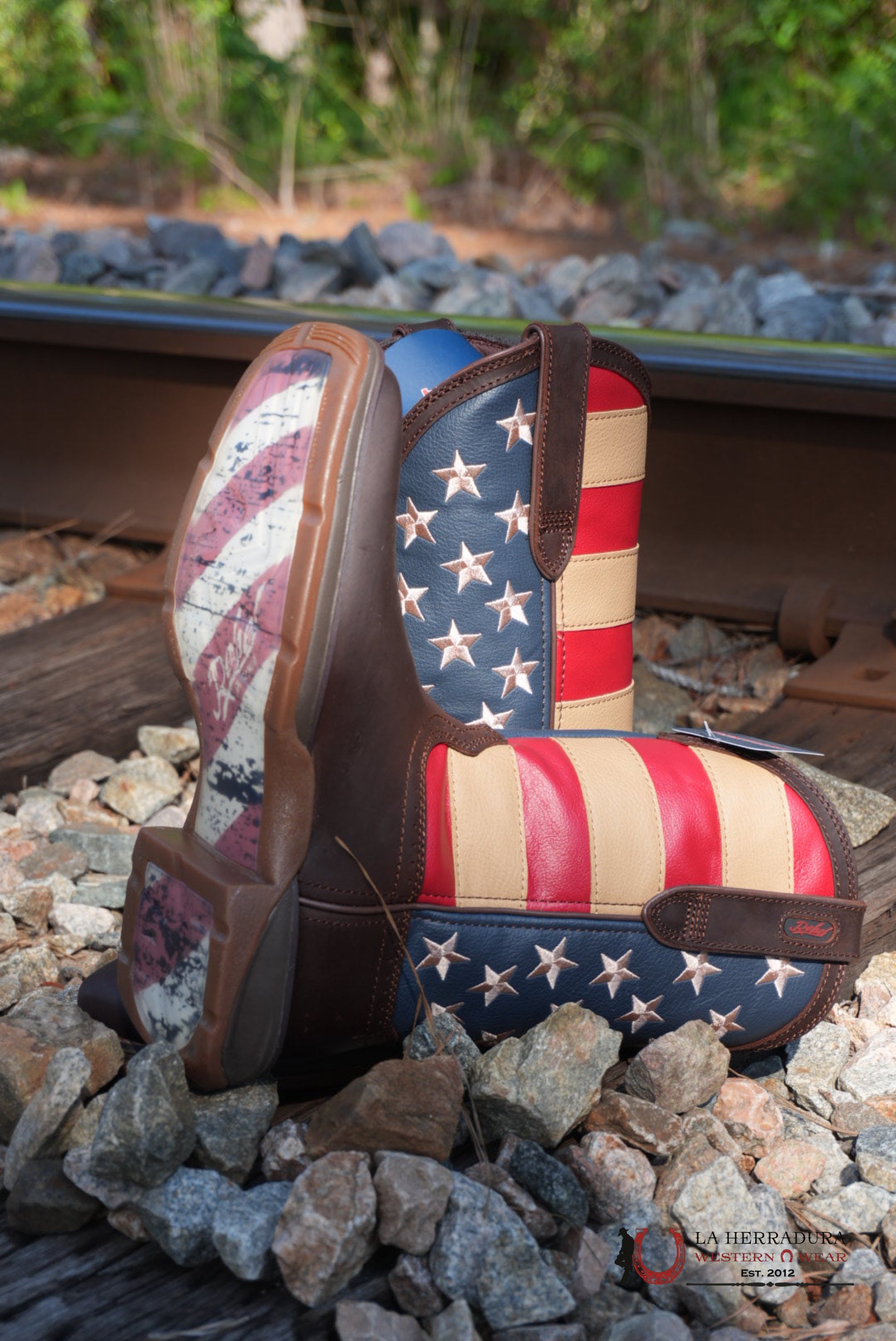 DURANGO MENS WORK BOOT REBEL DARK BROWN AMERICAN FLAG DDB0554