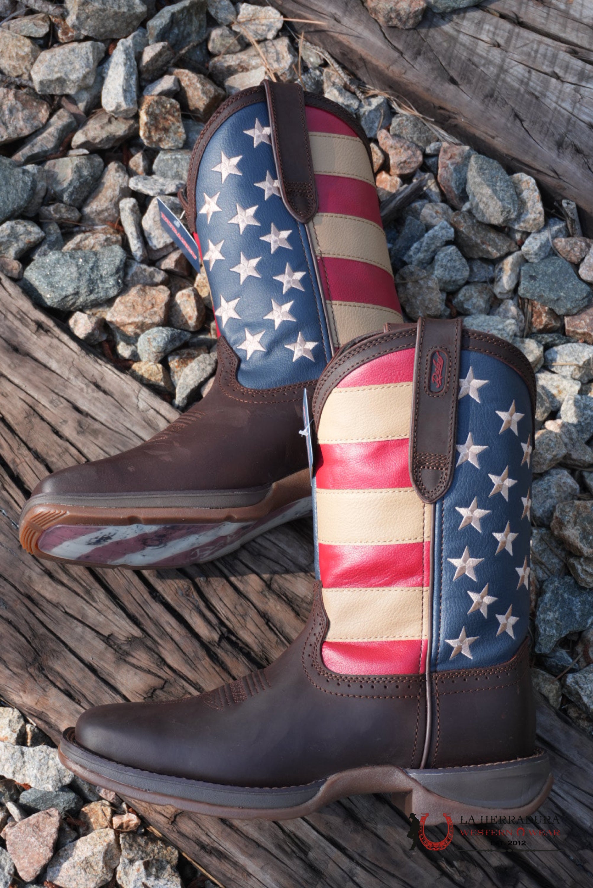 DURANGO MENS WORK BOOT REBEL DARK BROWN AMERICAN FLAG DDB0554