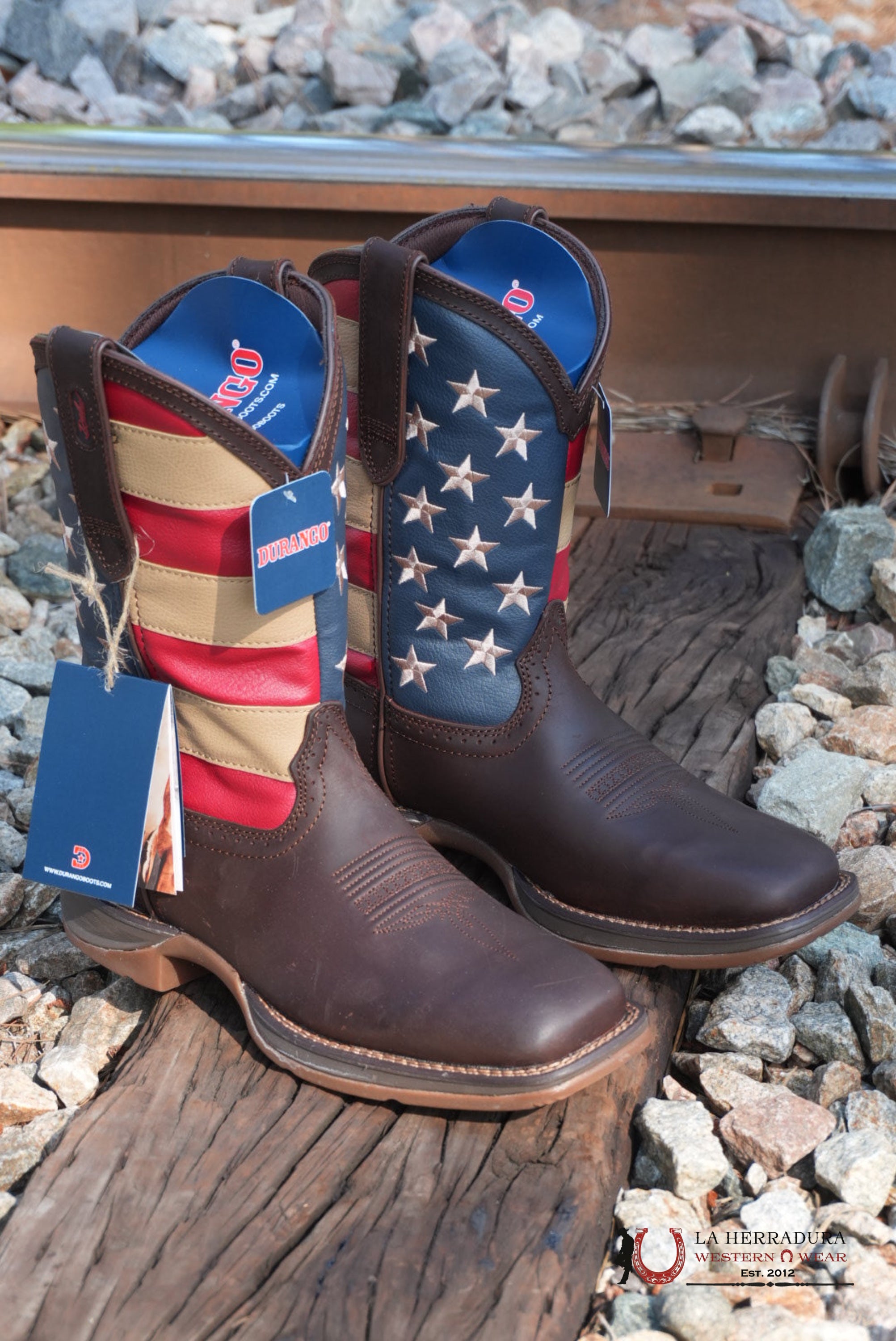 DURANGO MENS WORK BOOT REBEL DARK BROWN AMERICAN FLAG DDB0554