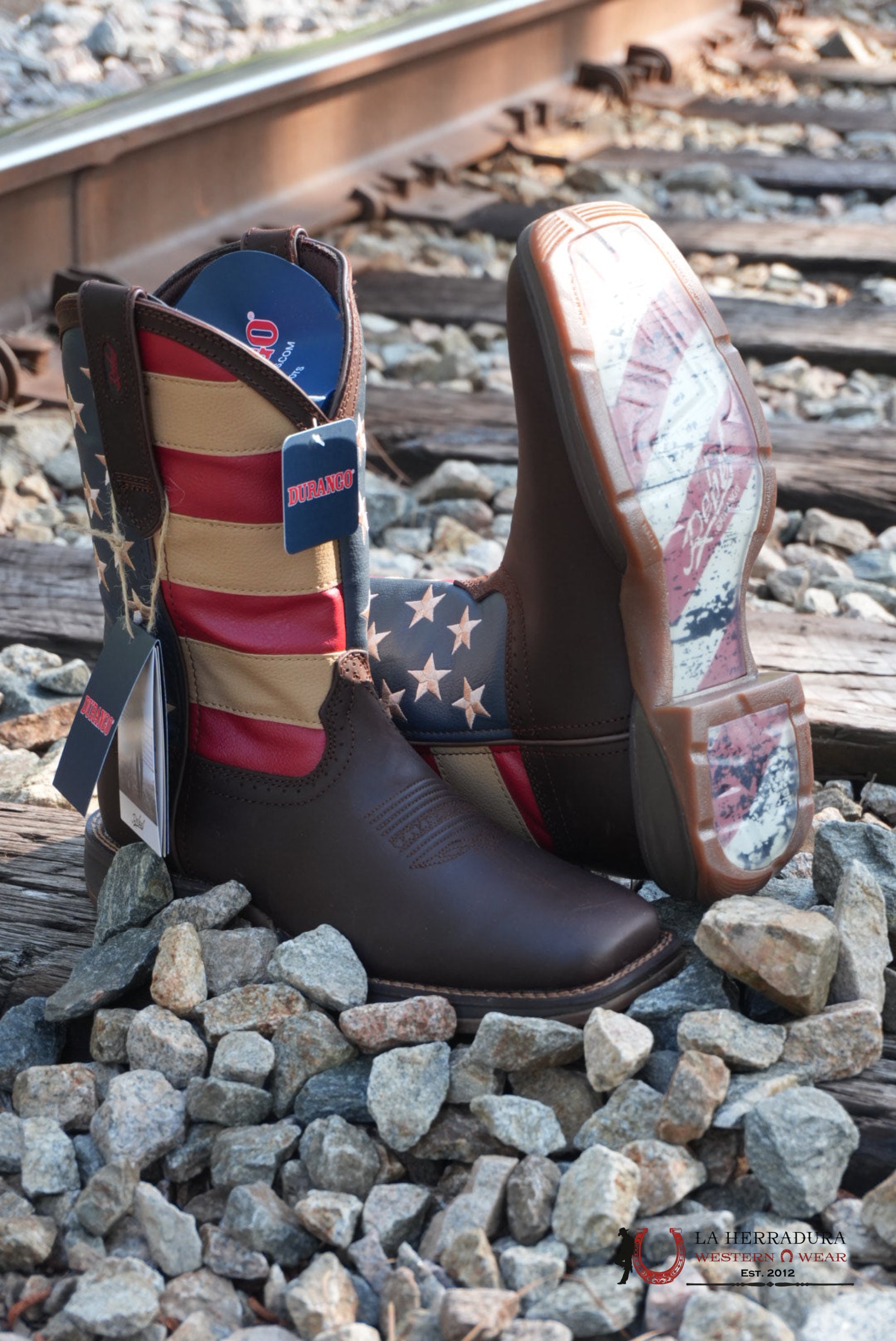 DURANGO MENS WORK BOOT REBEL DARK BROWN AMERICAN FLAG DDB0554