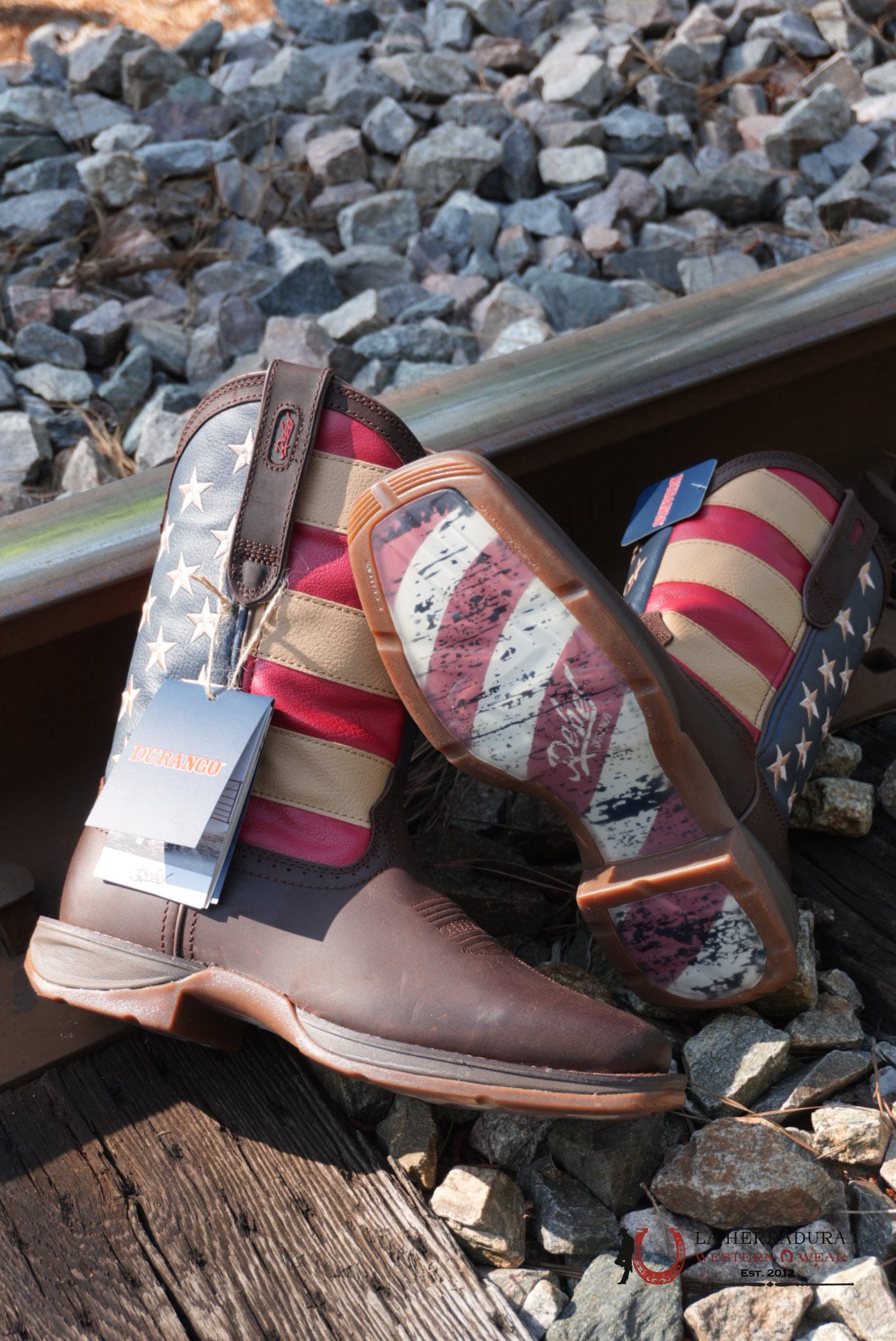 DURANGO MENS WORK BOOT REBEL DARK BROWN AMERICAN FLAG DDB0554