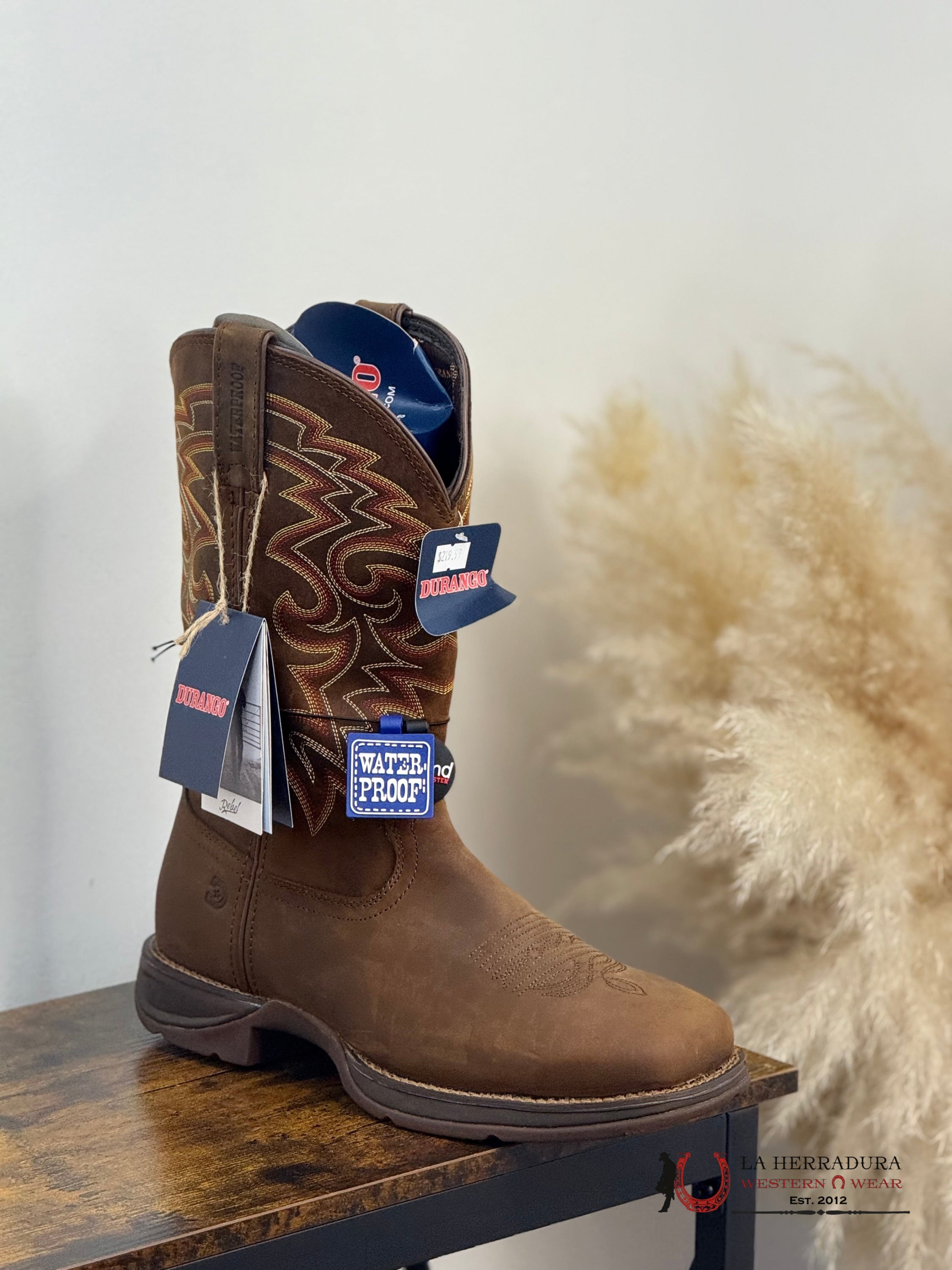 DURANGO MENS WORK BOOT REBEL DARK BROWN WHITE /YELLOW/RED STITCH TUBE DDB0361