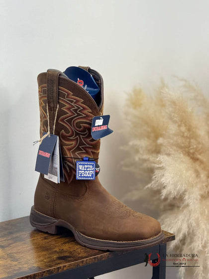 DURANGO MENS WORK BOOT REBEL DARK BROWN WHITE /YELLOW/RED STITCH TUBE (waterproof, slip & oil resistant) - DDB0361