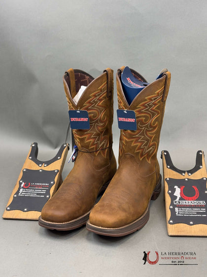 BOTA DE TRABAJO PARA HOMBRE DURANGO REBEL MARRÓN OSCURO CON TUBO DE COSTURA AMARILLO/ROJO DDB0317