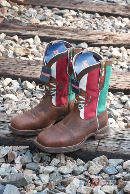 BOTA DE TRABAJO PARA HOMBRE DURANGO REBEL BANDERA MEXICANA TUBO PUNTERA DE ACERO DDB0431
