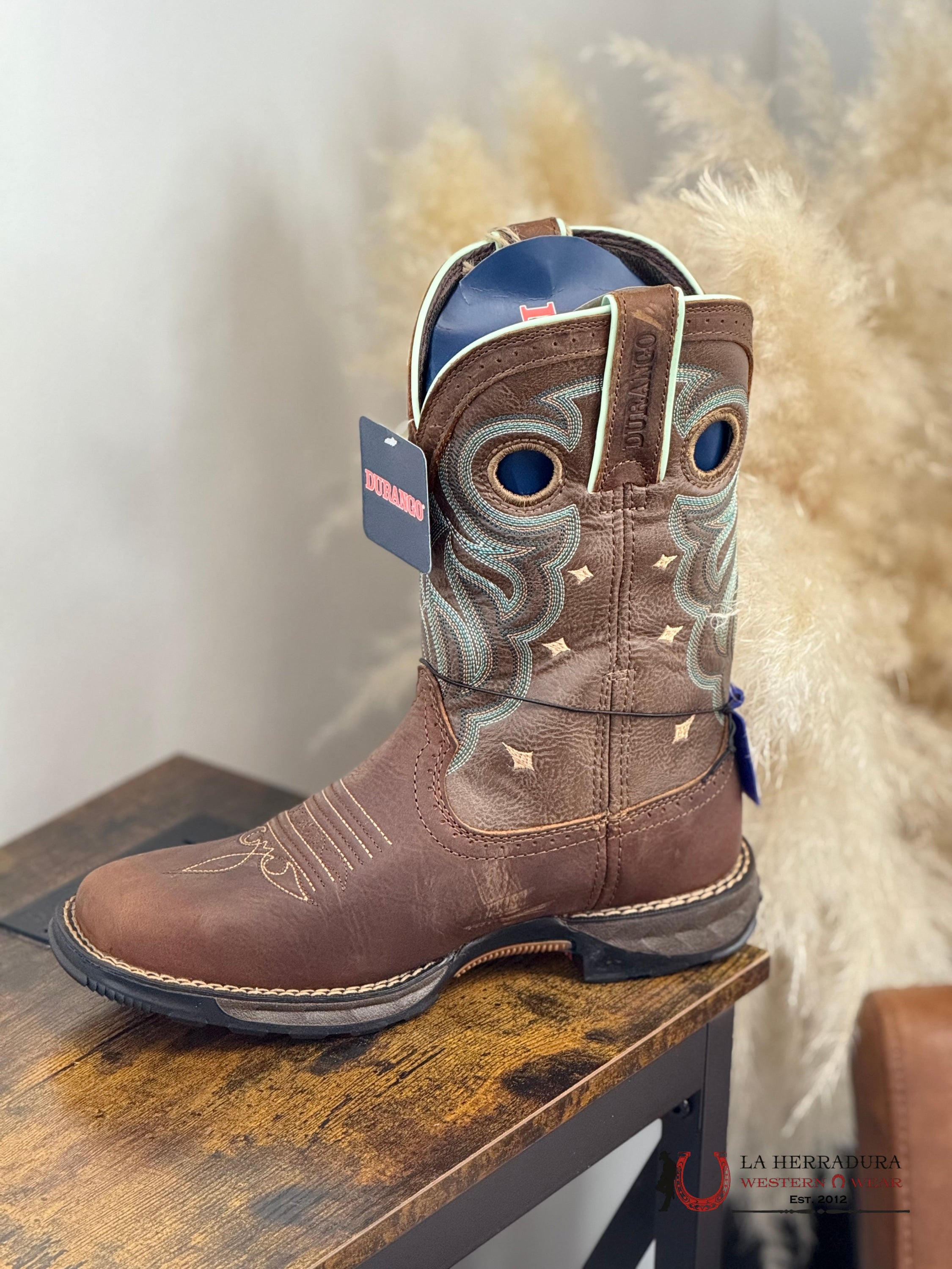 DURANGO WOMENS WORK BOOT SLIP RESISTANT & WATER PROOF BLUE STITCHING DRD0417 BOTAS MUJERES