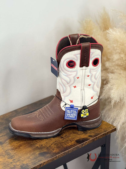 BOTAS DE TRABAJO PARA MUJER DURANGO MARRÓN OSCURO TUBO BLANCO IMPERMEABLES PUNTA DE ACERO DRD0418