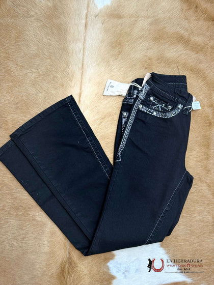ELIZA VAQUEROS SEXY COUTURE CORTE BOTA NEGRO Y GRIS ELÁSTICOS BORDADO PEDRERÍA NEGRA S1492-PB