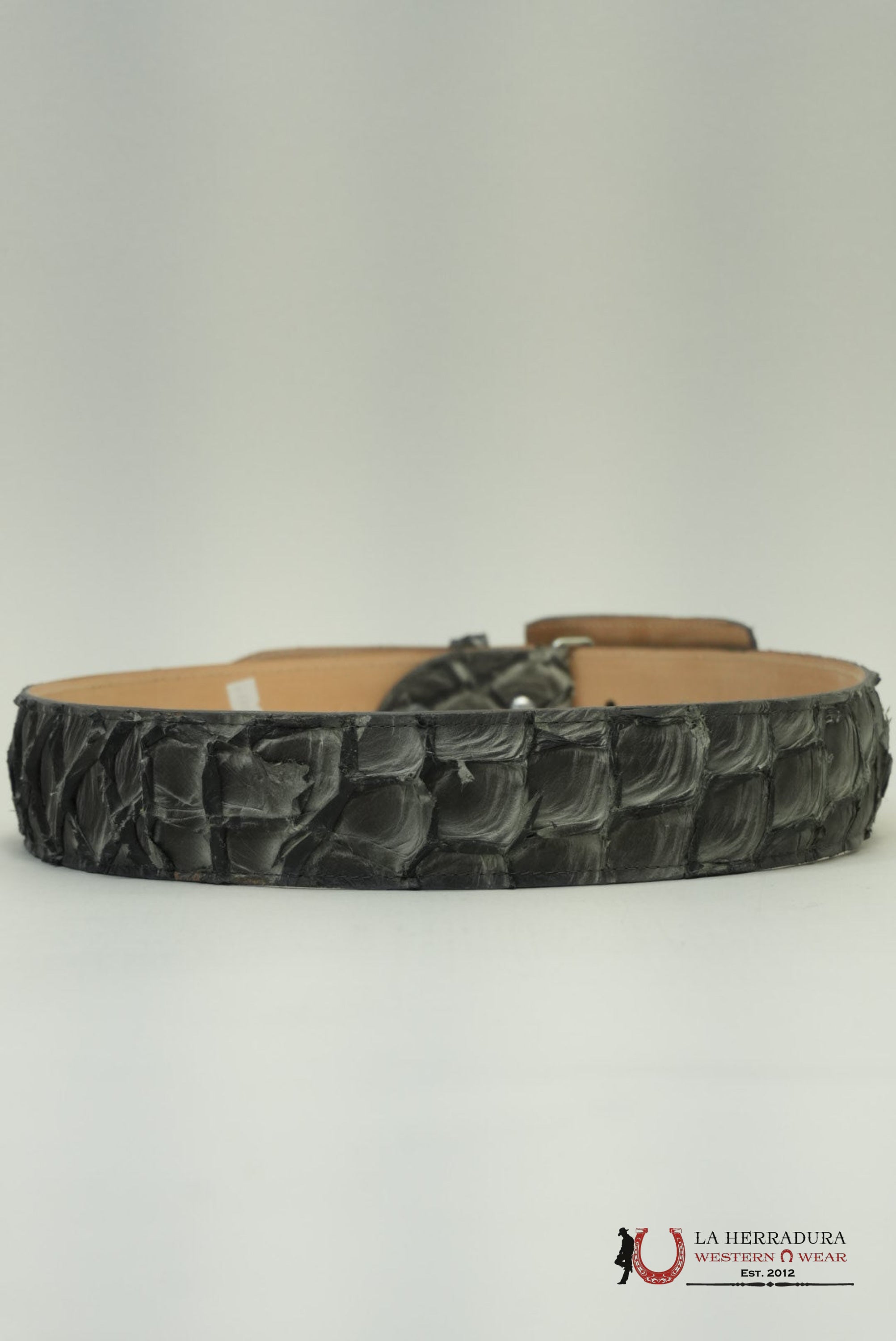 EXOTIC FISH CHARCOAL BELT SQUARE BUCKLE CINTURONES HOMBRES