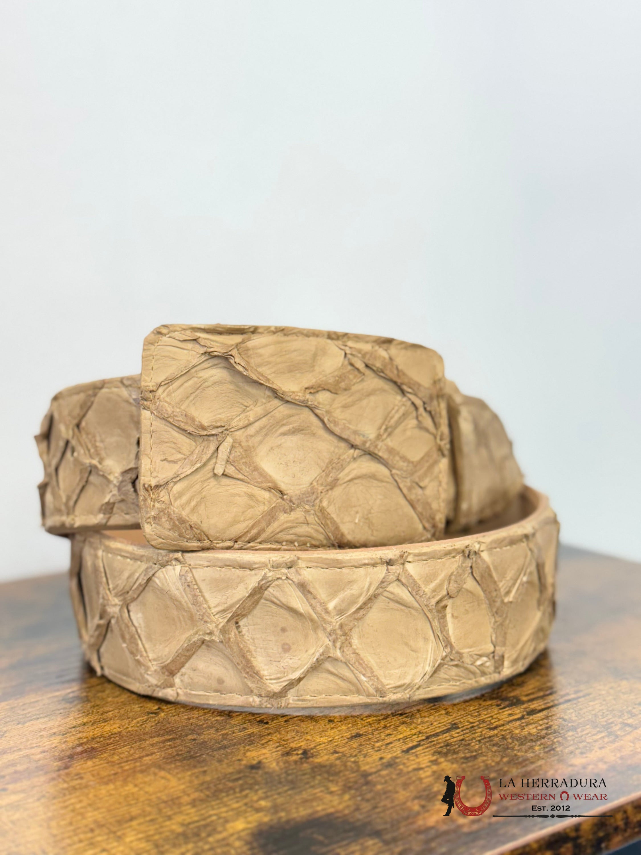 EXOTIC FISH LIGHT TAN BELT SQUARE BUCKLE CINTURONES HOMBRES