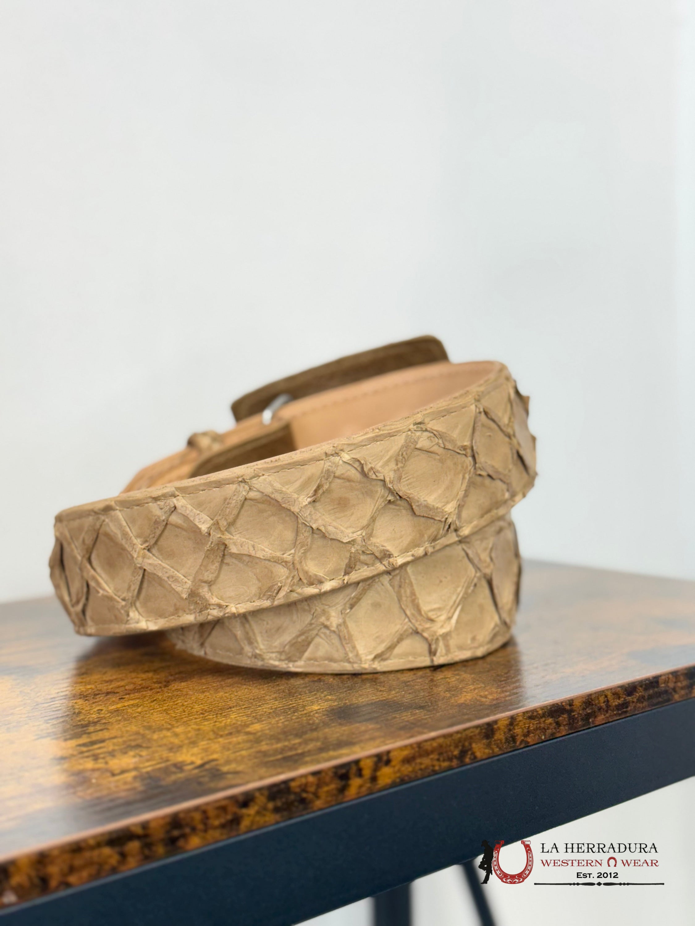 EXOTIC FISH LIGHT TAN BELT SQUARE BUCKLE CINTURONES HOMBRES