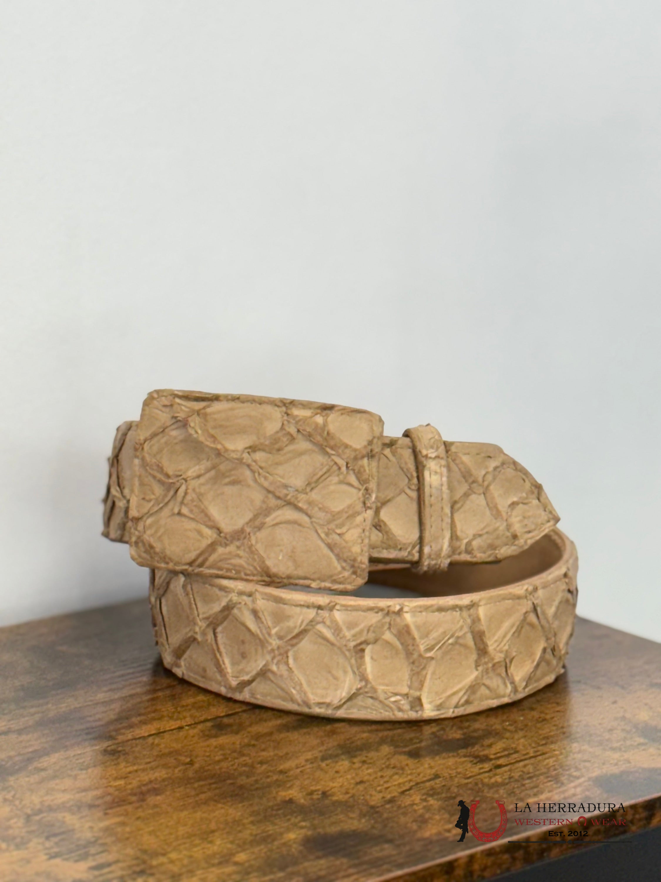 EXOTIC FISH LIGHT TAN BELT SQUARE BUCKLE CINTURONES HOMBRES