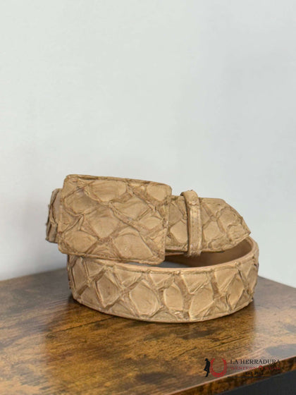 EXOTIC FISH LIGHT TAN BELT SQUARE BUCKLE