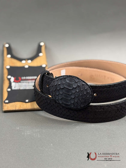 EXOTIC PYTHON BLACK BELT ROUND BUCKLE