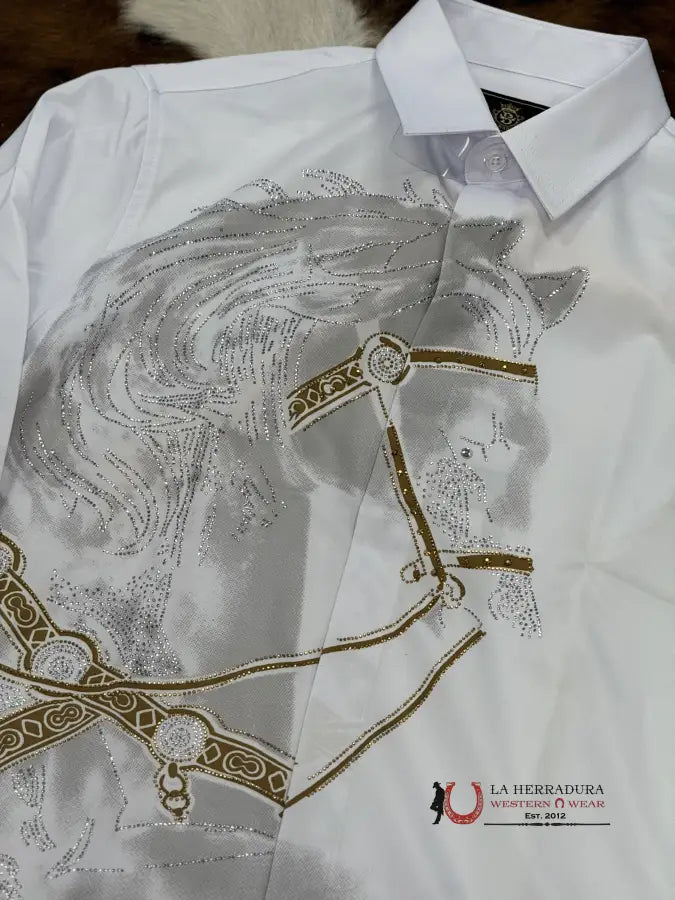 Exotic White Long Sleeve Shirt With Horse Ropa Hombres