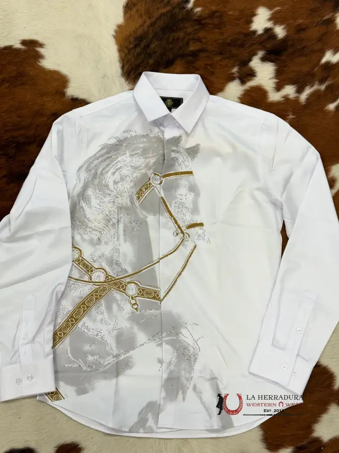 Exotic White Long Sleeve Shirt With Horse Ropa Hombres