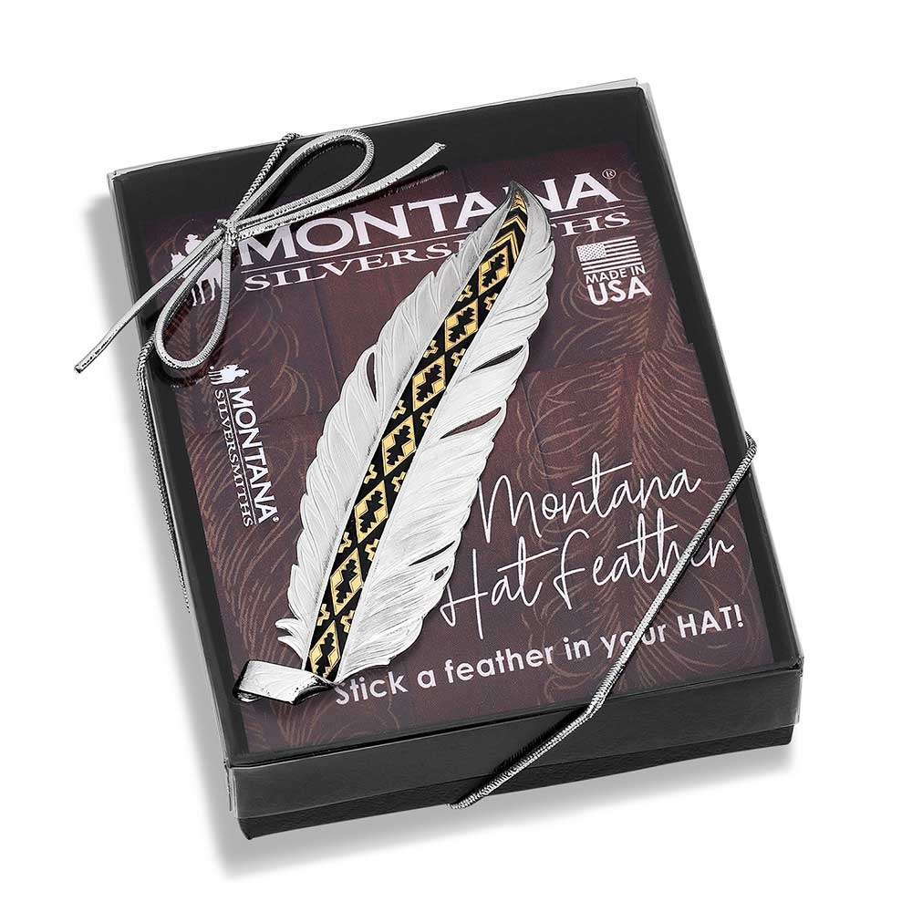 MONTANA SILVERSMITH HAT FEATHER PLAIN/SIN LETRAS GOLD & BLACK DETAIL Laherradurawwnc.com