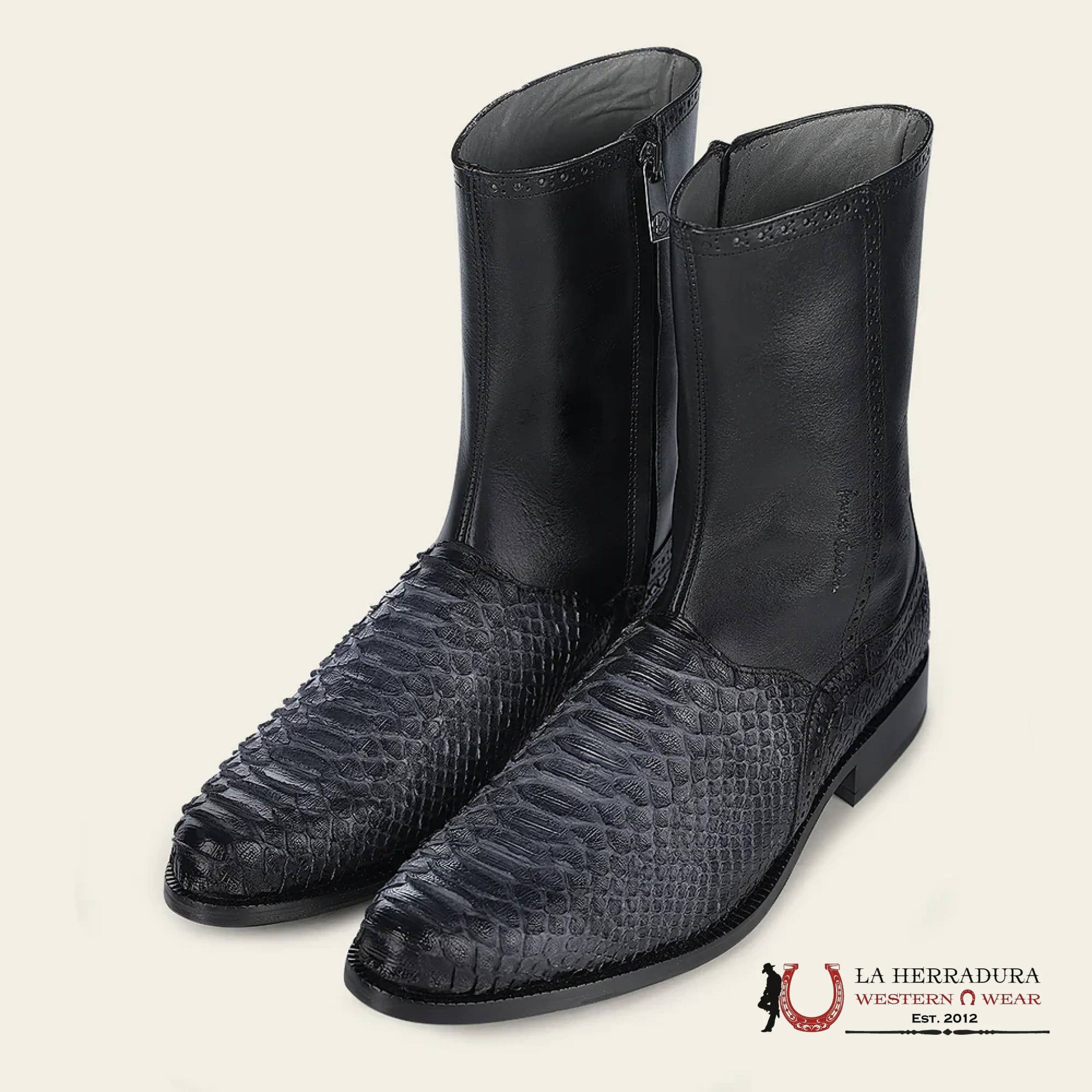 FRANCO CUADRA PYTHON TERNERA INCA BLACK SHORT BOOT FC817 BOTAS HOMBRES
