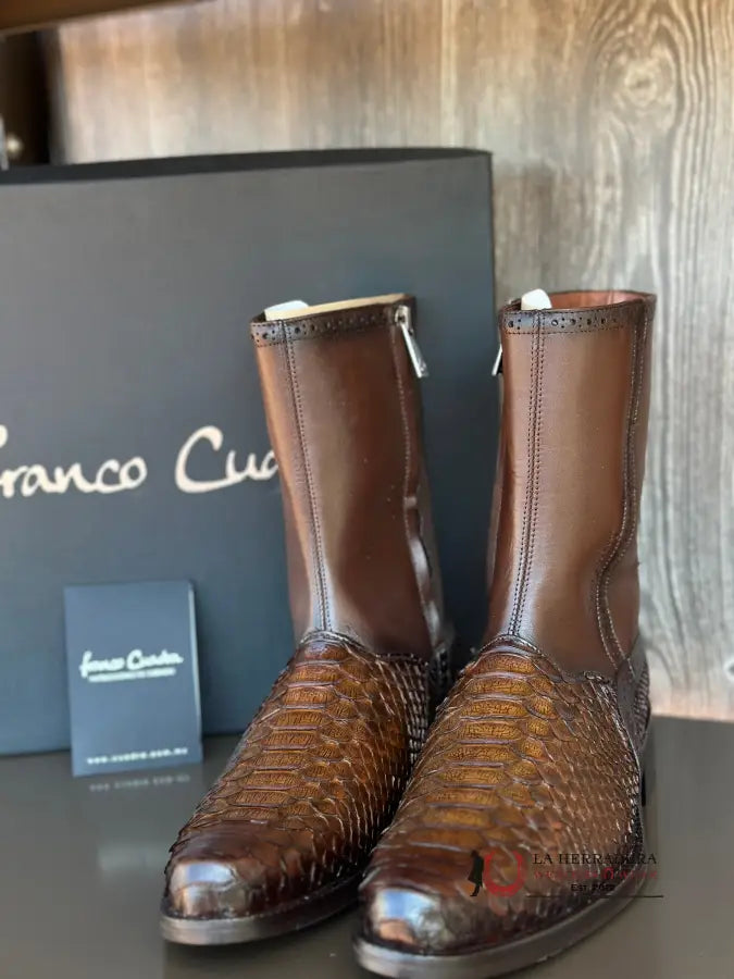 Franco Cuadra Python Ternera Inca Choco Brown Short Boot Botas Hombres