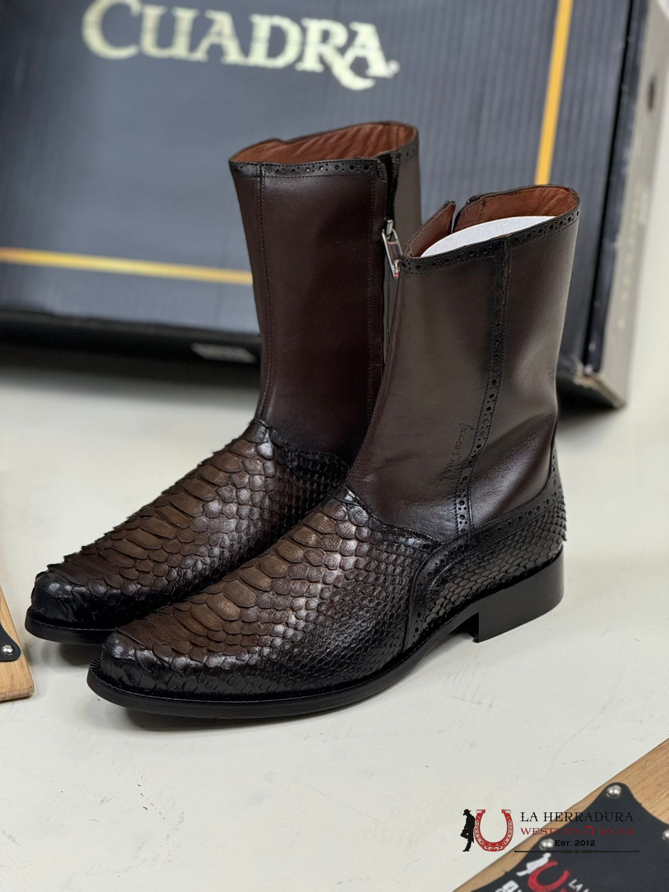 Franco Cuadra Python Ternera Inca Choco Brown Short Boot Botas Hombres