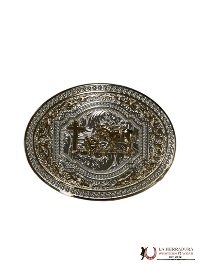 GINETE GOLD AND SILVER DETAILS ROUND BUCKLE