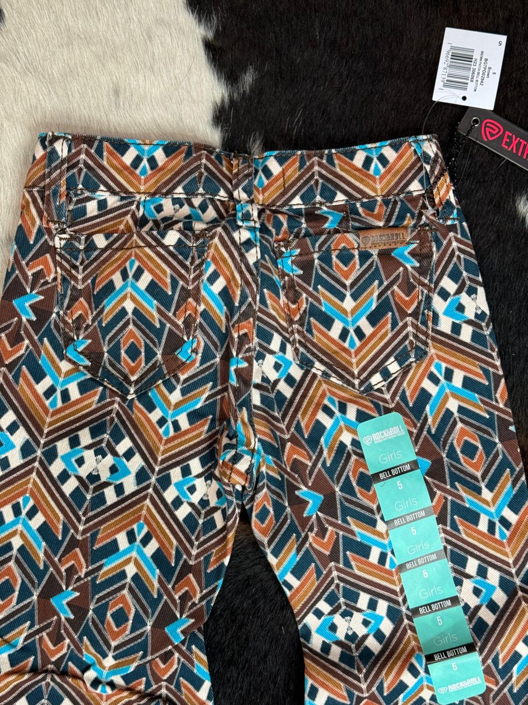 Girls Rock & Roll Brown Patch Bell Bottom Niños