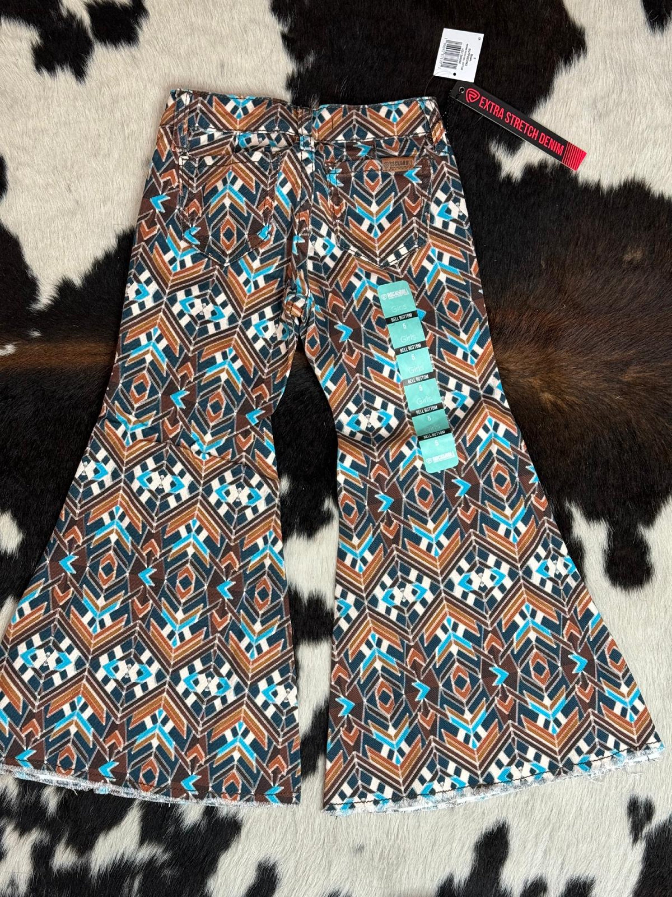 Girls Rock & Roll Brown Patch Bell Bottom Niños