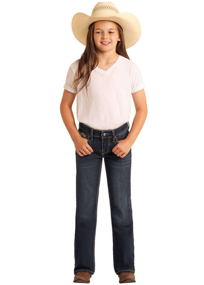 GIRLS ROCK & ROLL DARK WASH  COWHIDE EMB  BOOTCUT  BG4MD06087