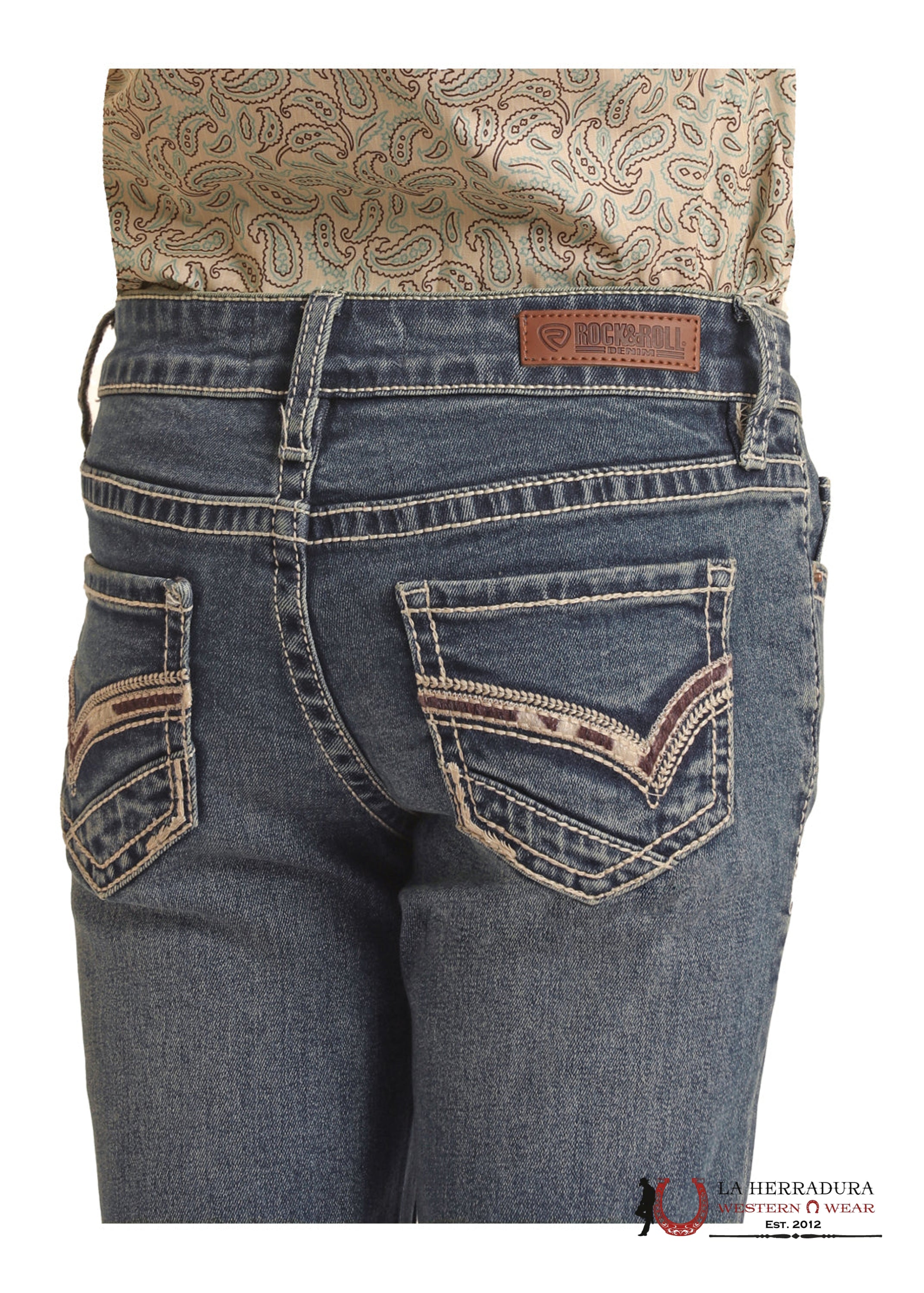 GIRLS ROCK & ROLL MEDIUM COWHIDE EMB MID RISE BOOTCUT BG4MD02554 NIÑOS