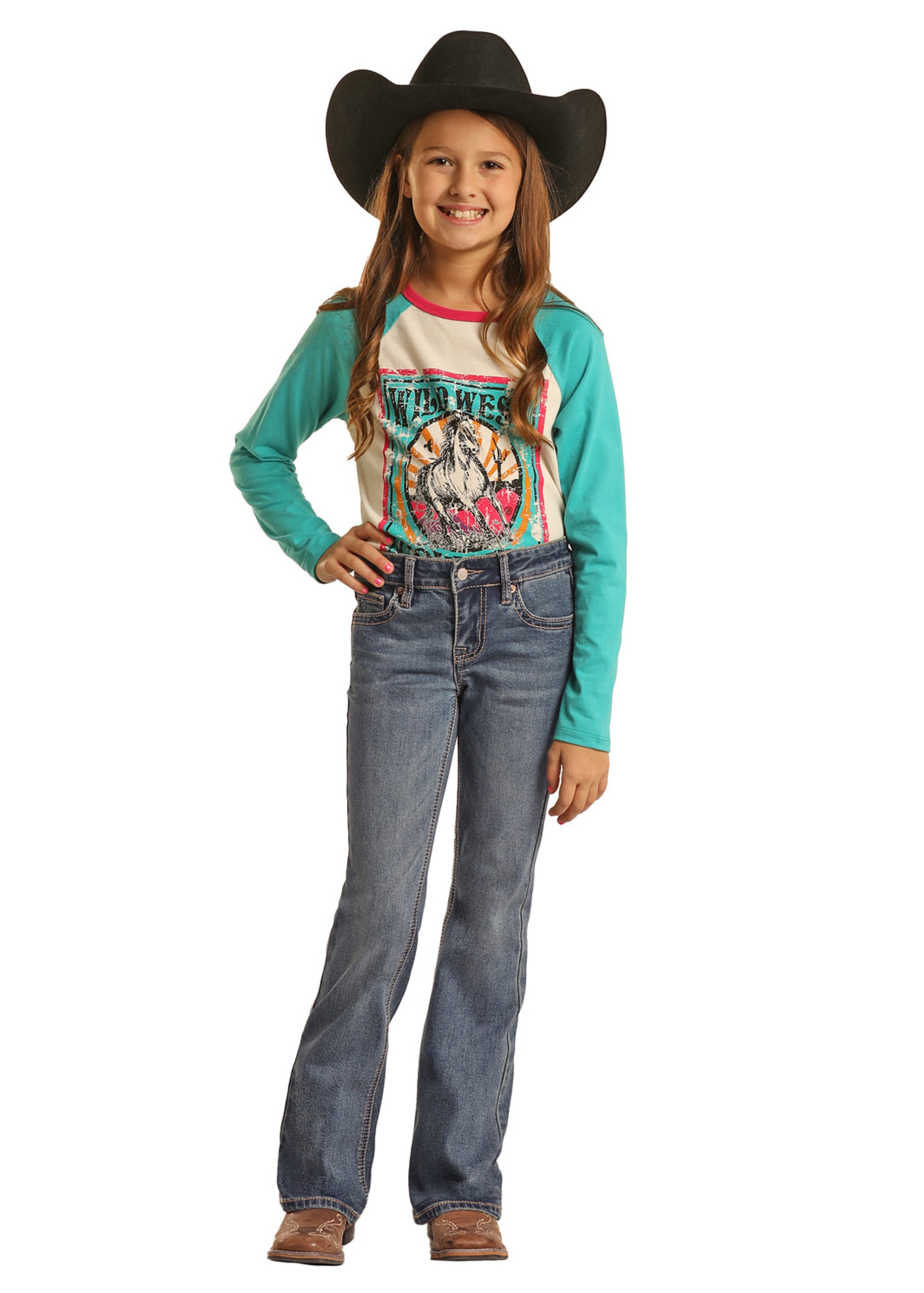 GIRLS ROCK & ROLL MEDIUM VINTAGE PETAL STITCH EMB MID RISE BOOTCUT BG4MD02553 NIÑOS