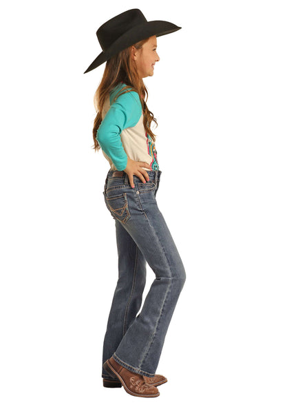 GIRLS ROCK & ROLL MEDIUM VINTAGE PETAL STITCH EMB MID RISE BOOTCUT BG4MD02553