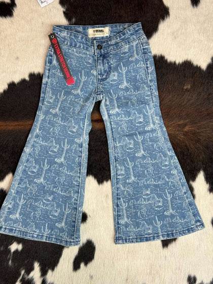 GIRLS ROCK & ROLL MEDIUM WASH DESERT PRINT BUTTON FLARE