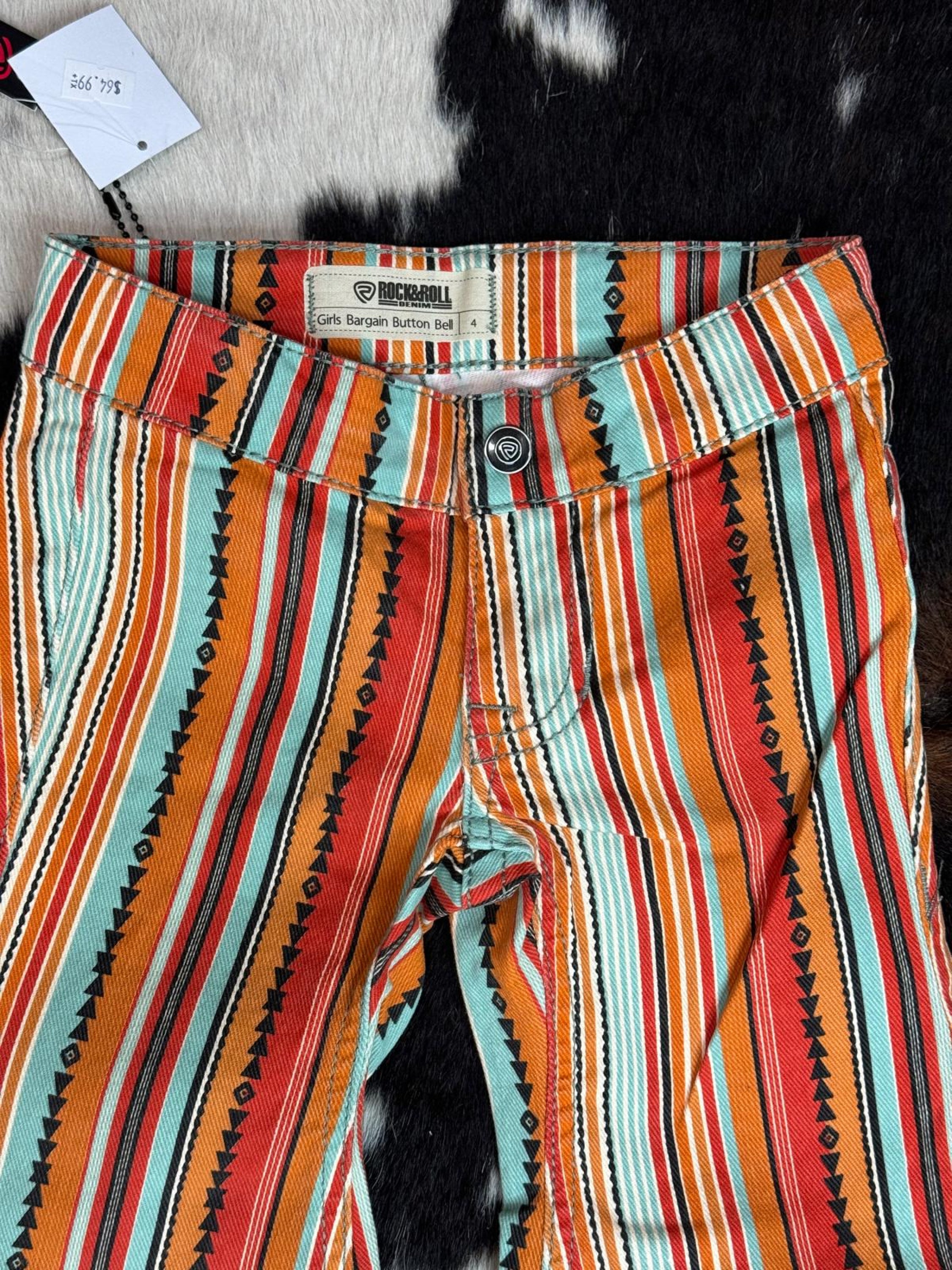 Girls Rock & Roll Multi Stripe Serape Bell Bottom Niños