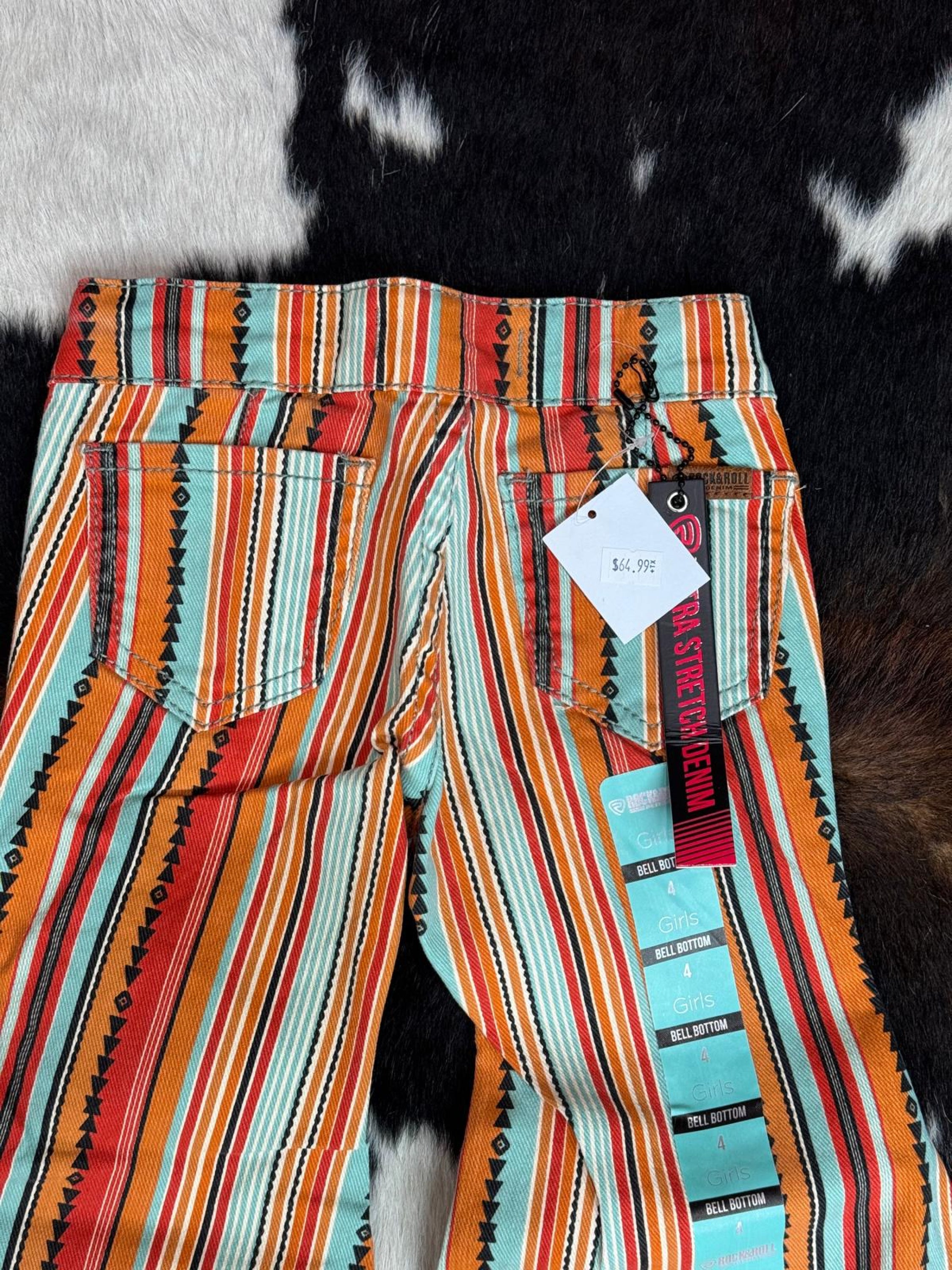 Girls Rock & Roll Multi Stripe Serape Bell Bottom Niños