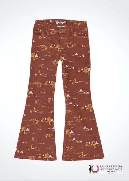 GIRLS WRANGLER JEANS FLARE MAROON WITH DESIGN 112367555