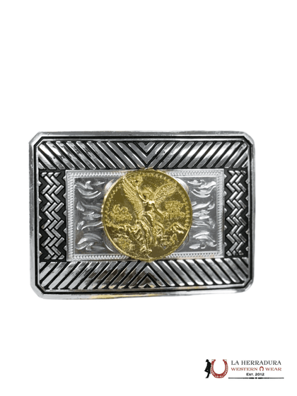 HEBILLA CUADRADA DE ORO DE 50 PESOS CON DISEÑO AZTECA