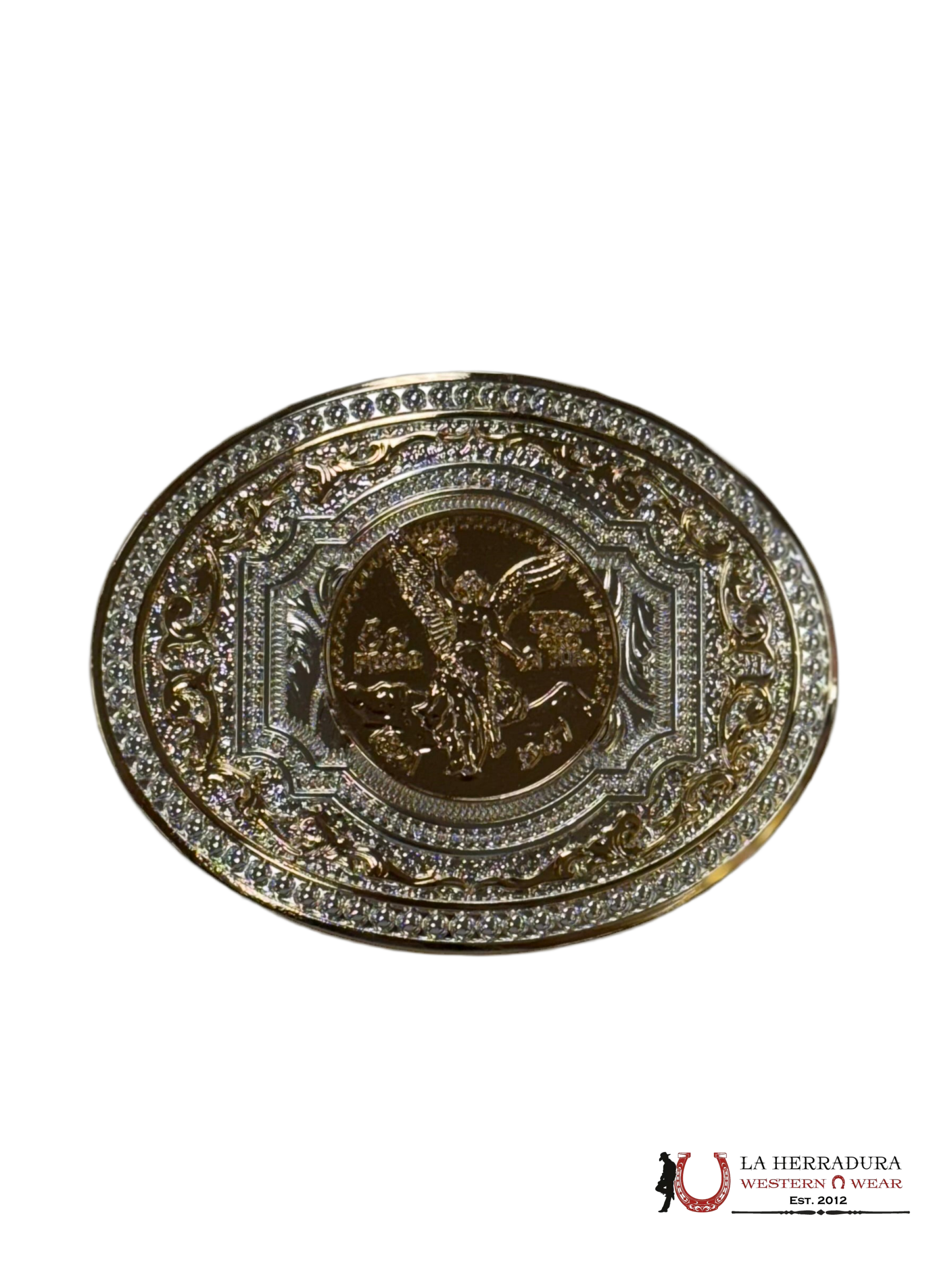 GOLD AND SILVER 50 PESOS DESIGN ROUND BUCKLE ACCESORIOS