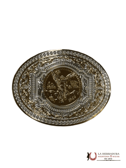 GOLD AND SILVER 50 PESOS DESIGN ROUND BUCKLE