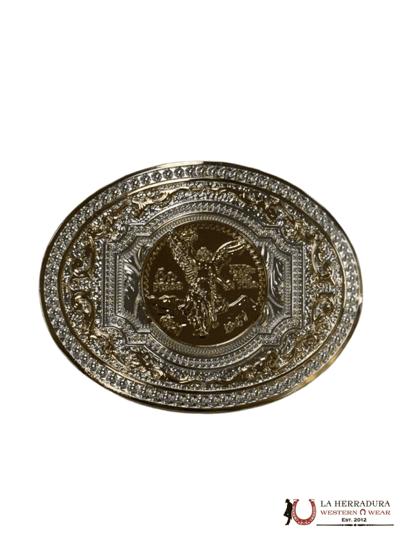 HEBILLA REDONDA DE DISEÑO DE ORO Y PLATA DE 50 PESOS