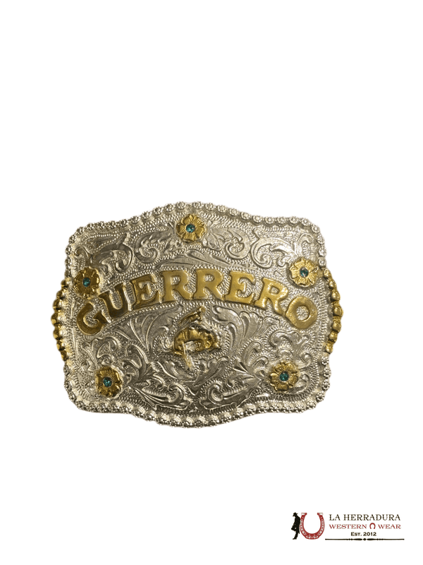 HEBILLA CUADRADA GUERRERO DE ORO Y PLATA