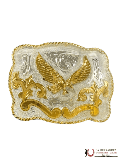 HEBILLA CUADRADA DE PLATA ÁGUILA DORADA